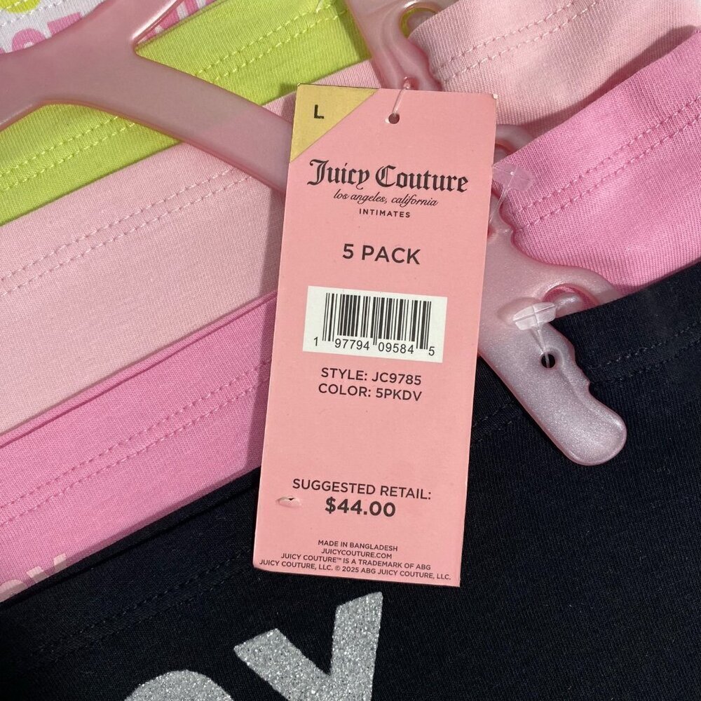 Juicy Couture Black, Pink, Green Hipster Cotton Panty 5 Piece Set Size L NWT - Picture 3 of 10